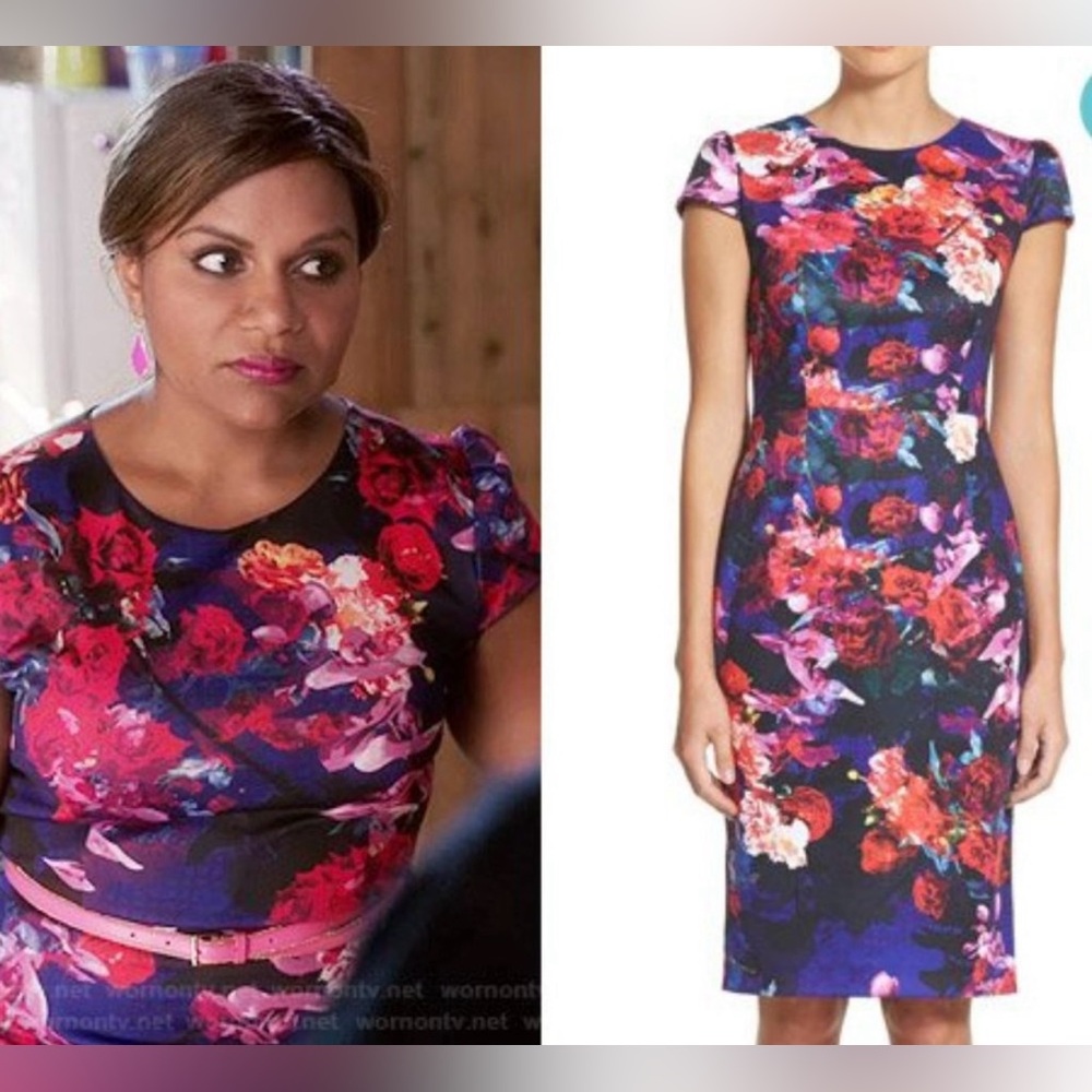 Betsey Johnson black‎ colorful floral cap sleeve sheath dress size 8